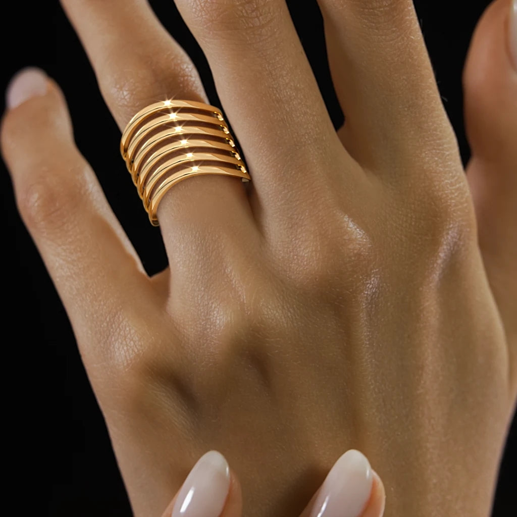 The Golden Strata Chevron Ring