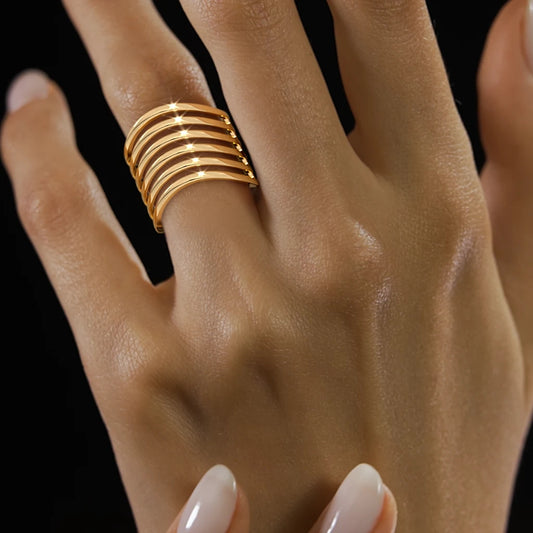 The Golden Strata Chevron Ring