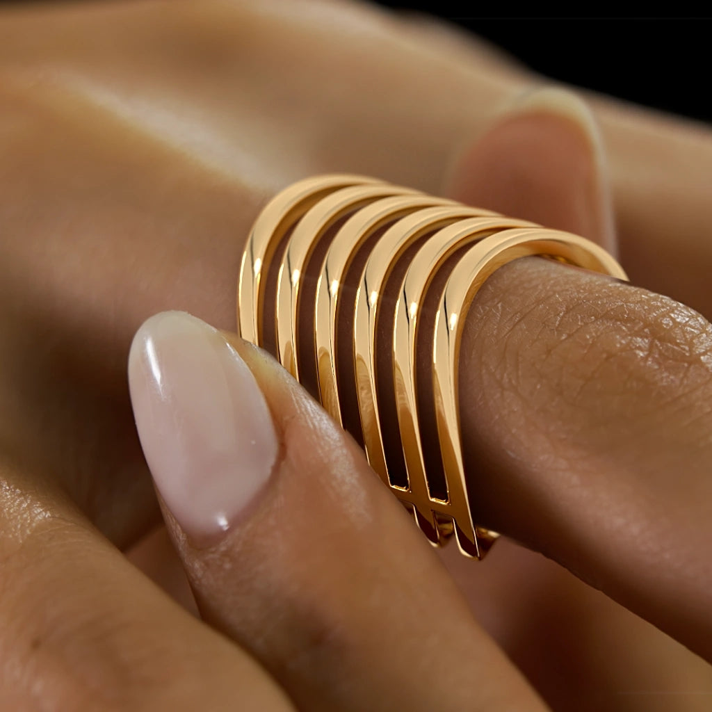 The Golden Strata Chevron Ring